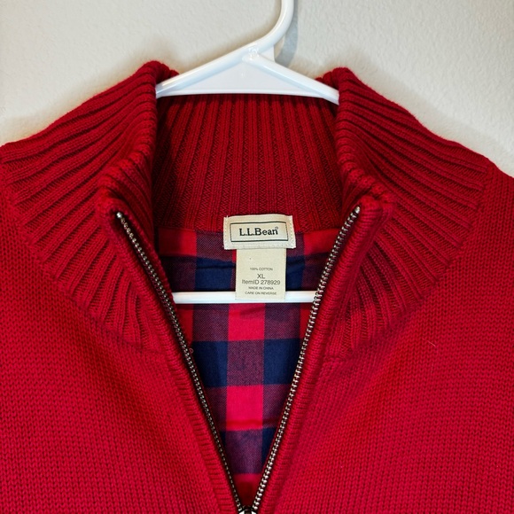 Men’s LL Bean Flannel Plaid Lined Full Zip Sweater Red Sweater XL 278929 - Picture 3 of 6